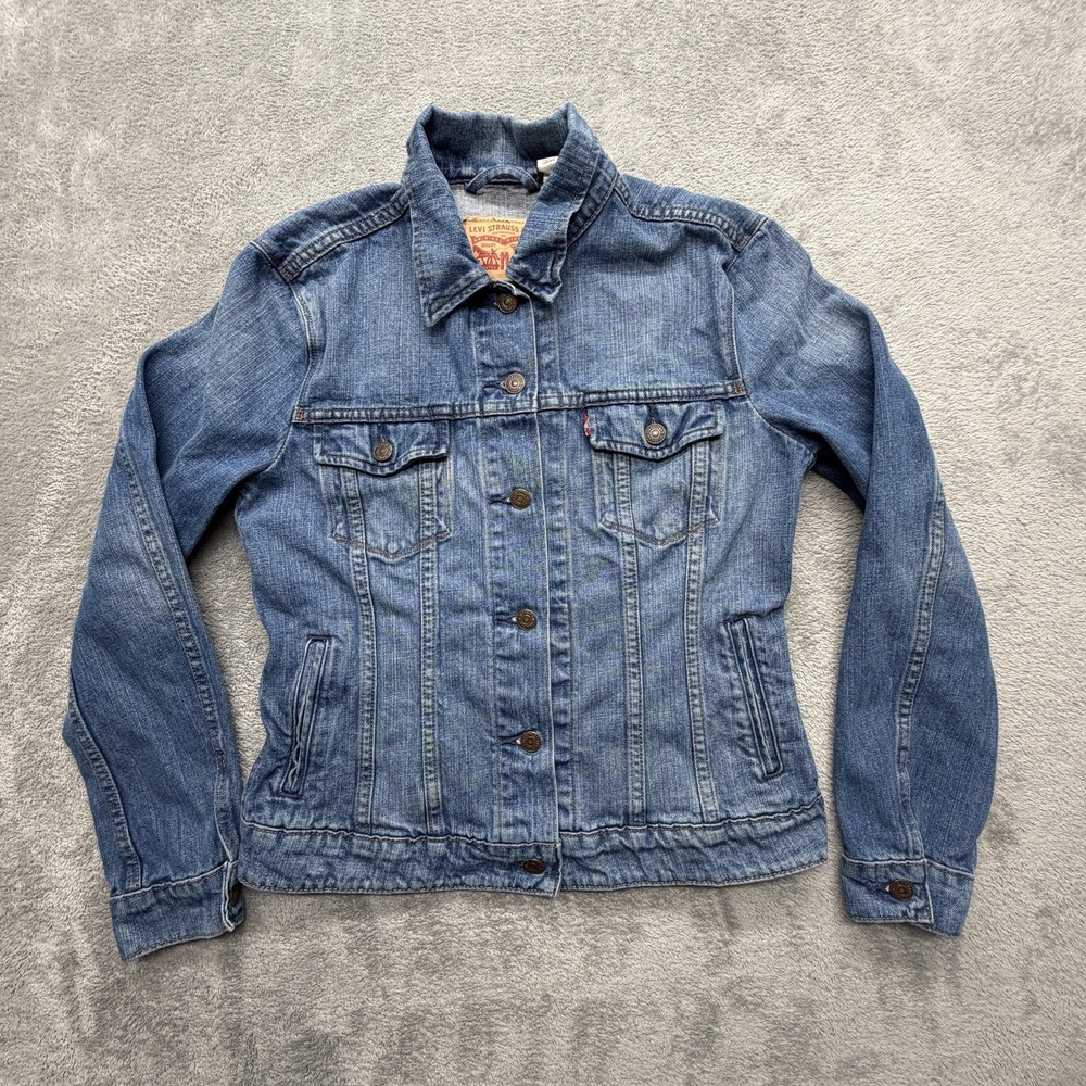 Levi Strauss & Co. Jacket Womens Medium Blue Denim Short Collared Button Pockets